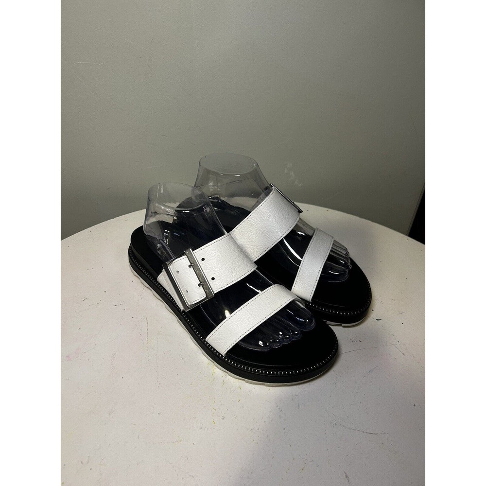 Sorel White and Black Double-Strap Slide Sandals